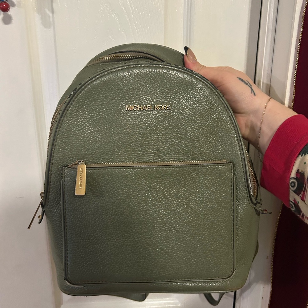 Michael Kors Sage Green Backpack with Gold Accents